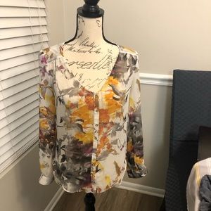 BeBe floral blouse XS long sleeve yellow and beige
